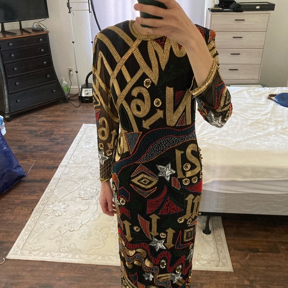 VINTAGE Fully Beaded Floor Length Gown - Picture 3 of 8